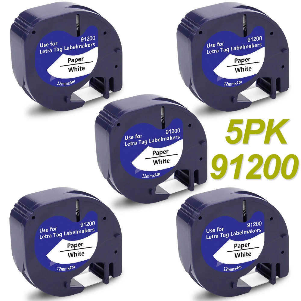 LT 91200 Label Compatible for Dymo LetraTag Label Machine Paper 12mm LT  Tape Black on White for Dymo Label Maker LT-100H QX50