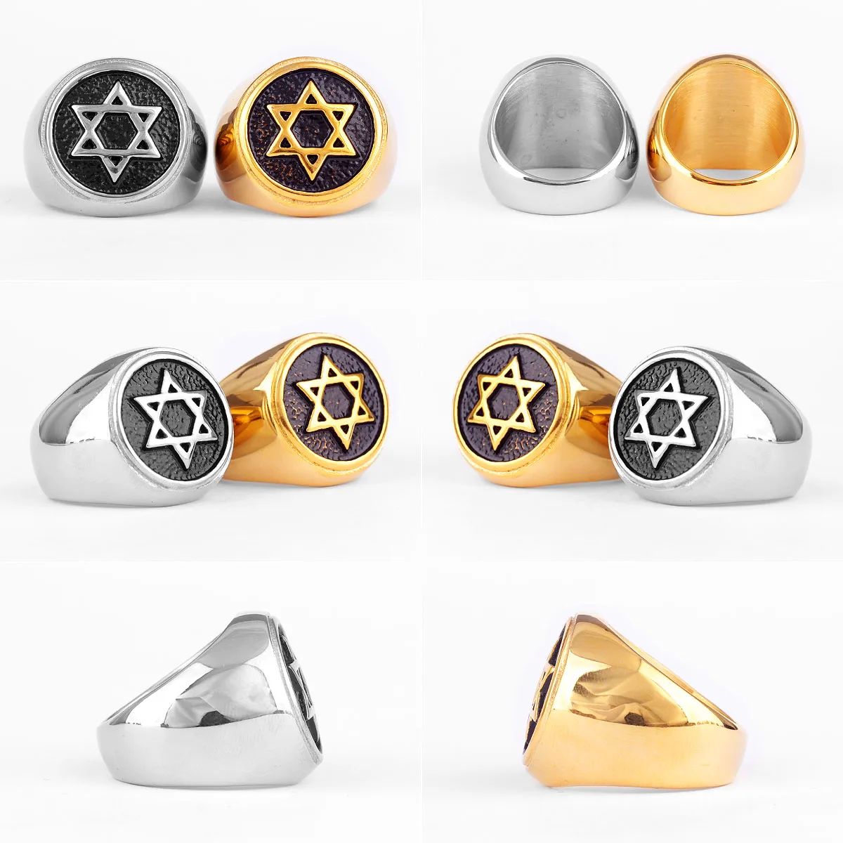 Stainless Steel Ring Finger Ring Judaism Hexagram Star of David Stainless Steel Mens Rings Punk Hip Hop for Male Boy Biker Jewelry Creativity Gift