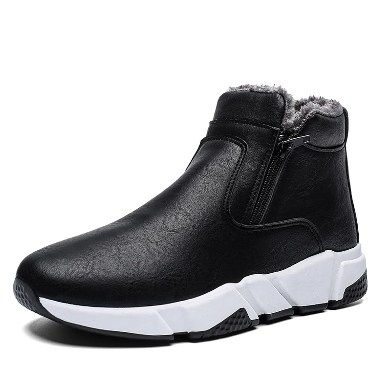 Black leather boots KATESEN/мужские ботинки; зимние мужские теплые ботинки из толстого плюша; зимняя теплая нескользящая обувь; Модные ботильоны; мужские ботинки; botas hombre - Цвет: Black leather boots