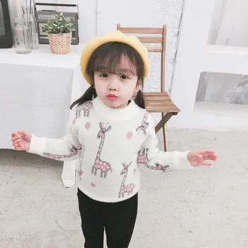 

Girls' Faux Velvet Sweater Cute Giraffe Knitted Baby Girl Sweater Pullover Tops Autumn Winter Christmas Sweaters Kids Clothes