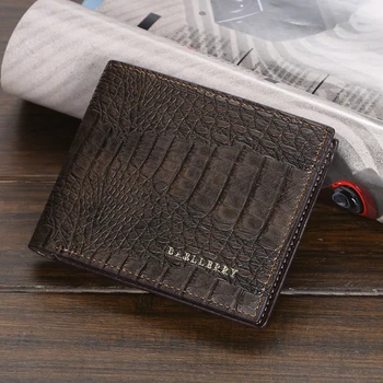 

Men's Wallet Money Bag Solid Color Leather Business Short Wallet Famous Vintage Male Wallets Fashion Alligator Men Card Purse