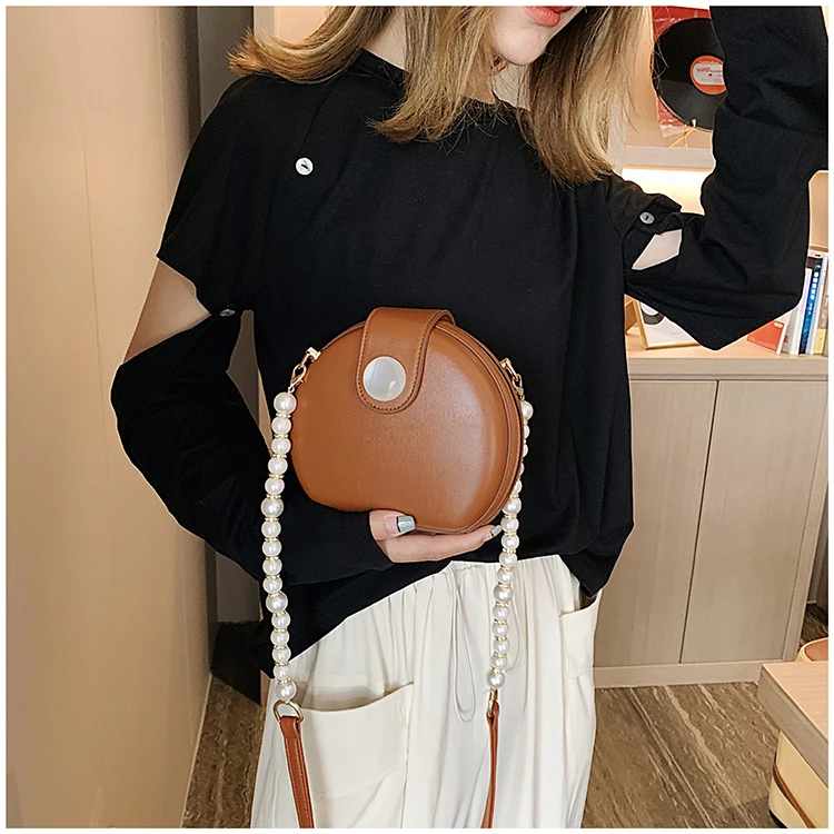 Небольшой свежий жемчуг цепь женская сумка Новая мода Корейская версия одного плеча маленькая круглая сумка