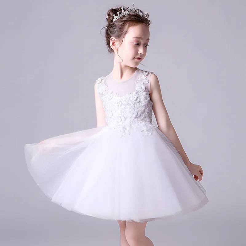

2019 New Style White Lace Flower Princess Dress Girls Costume Dresses of Bride Fellow Kids Customizable