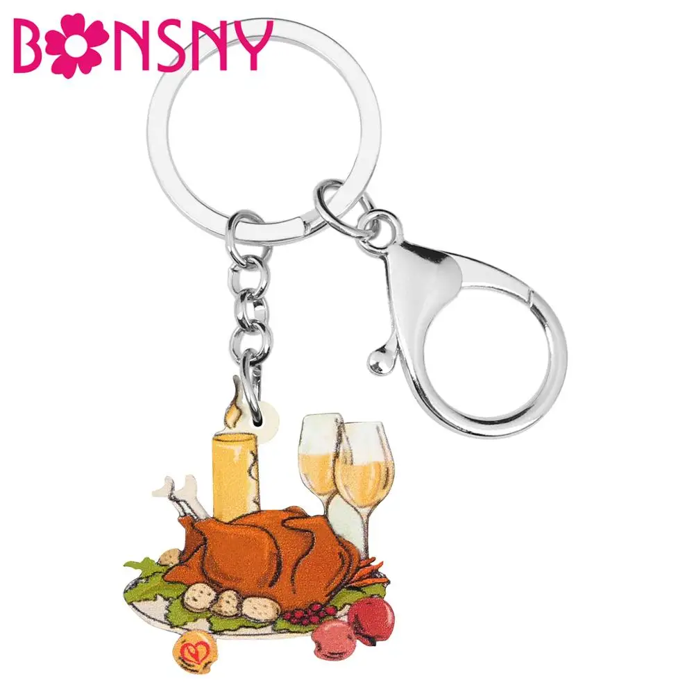 Bonsny акриловые благодарения индейки жареная курица ключи цепочки Ключи Кольца