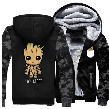 

Guardians Of The Galaxy I'm Groot Funny Print Hooded Men 2019 Autumn Winter Thick Camo Hoodie Plus Size Men's Jackets