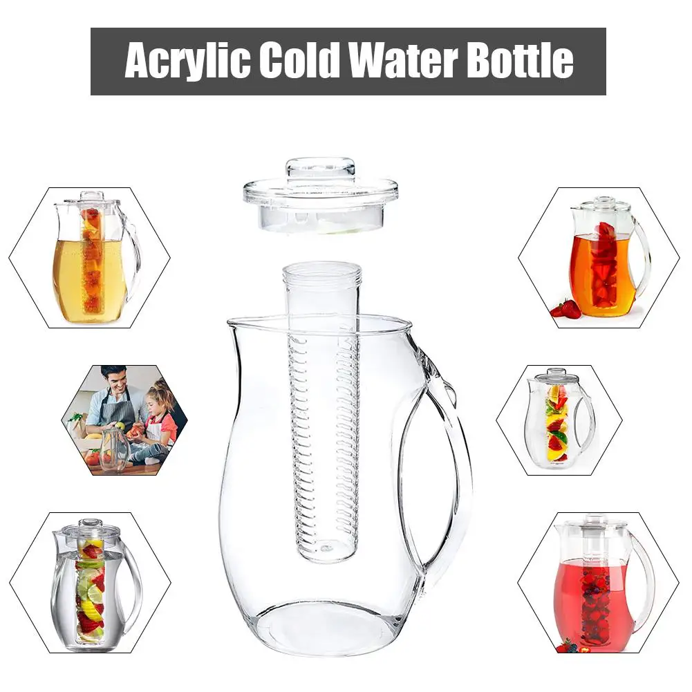 2.5L Acrylic Water Teapot With Filter Lemon Fruit Ice Transparent Bottle For Home Kitchen Tools