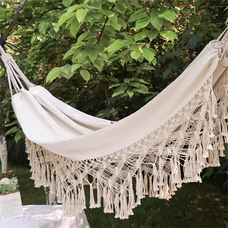 Double Hammock 200*150cm Boho Macrame Tassels Swing Chair Hanging Bed