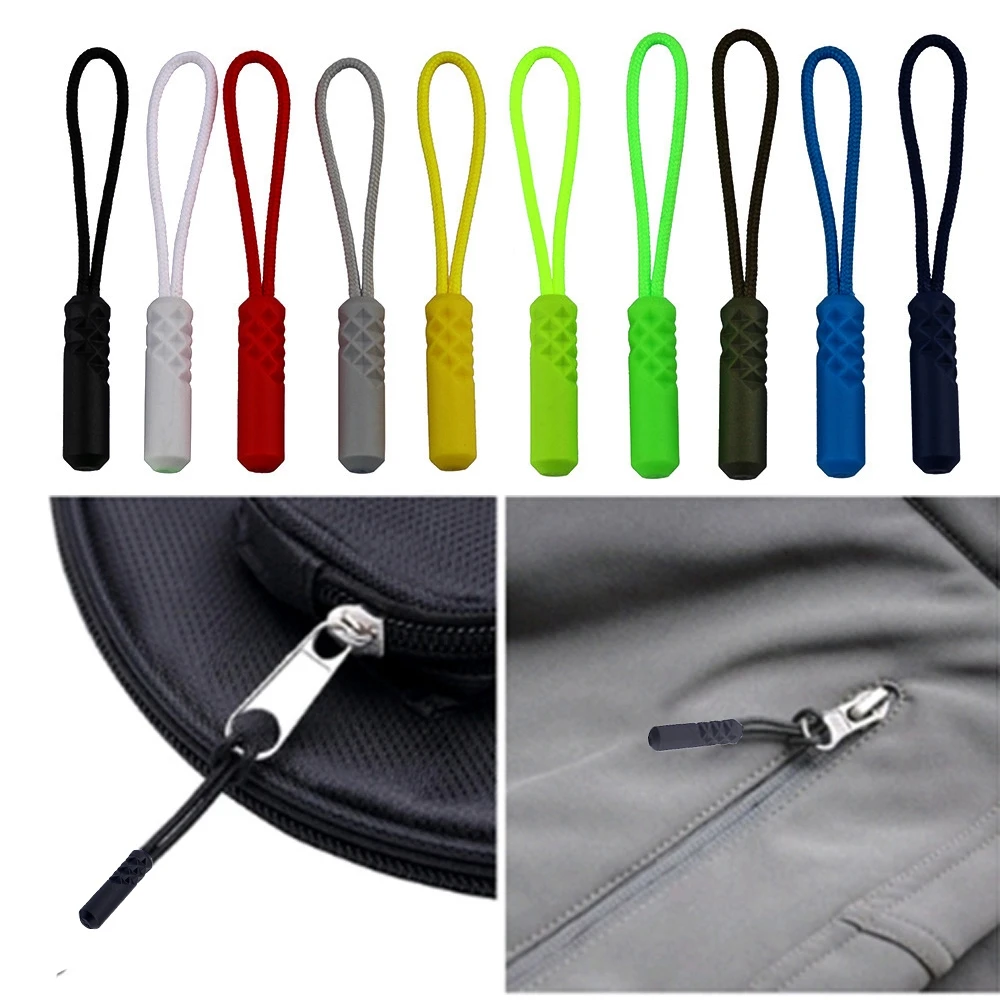 10x ZIP PULLS ZIPPER PULLER REPLACEMENT ZIP CORD ROPE ENDS LOCK BACKPACK BAG