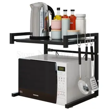 

Kitchen Shelf Telescopic Microwave Oven Shelf Electric Cooker Oven Receptacle Shelf Multi-purpose 2-storey Table Storage
