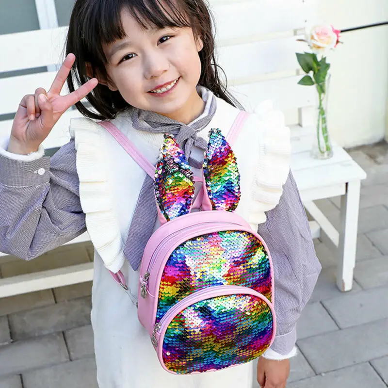  Women Backpack Sequin Children Kids Rabbit Ears Small Backpack Mini School Bag Kindergarten Boys Gi - 4000365874904