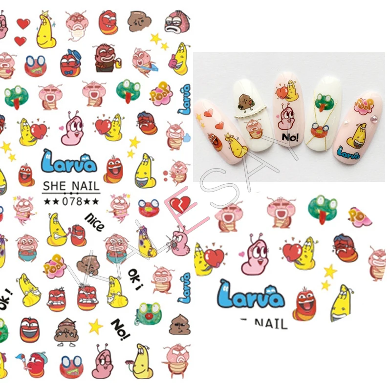 

3D Bug Nail Art Stickers Manicure Design Nail Stickers Back Glue Nail Adhesive Sticker for Nails Transfer Foil Decals Worm Korea