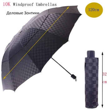 

Double Layer Big Umbrella Rain Women Men 3Folding 10K Windproof Business Umbrellas Male Dark Grid Parasol Family Travel Paraguas