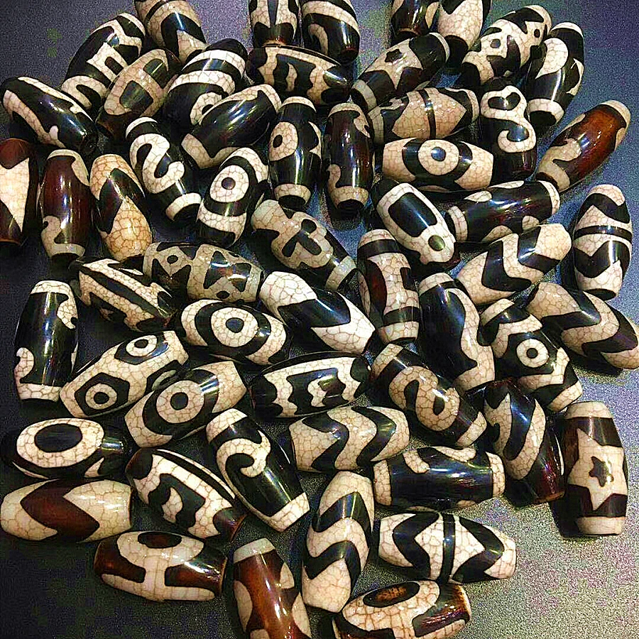 

Natural Agate 13mm*30mm Dragon Vein Lotus9Eyes.Money Hook 24 Pattern Amulet Tibetan Dzi Beads for Bracelet DIY Jewelry Making