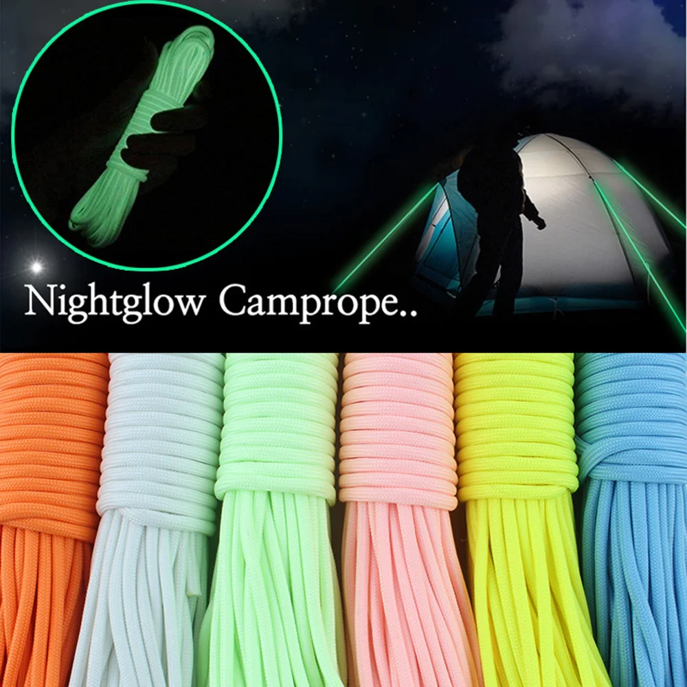 20 Meters Survival Paracord Luminous Rope Camp Glow Paracord 550LB 7