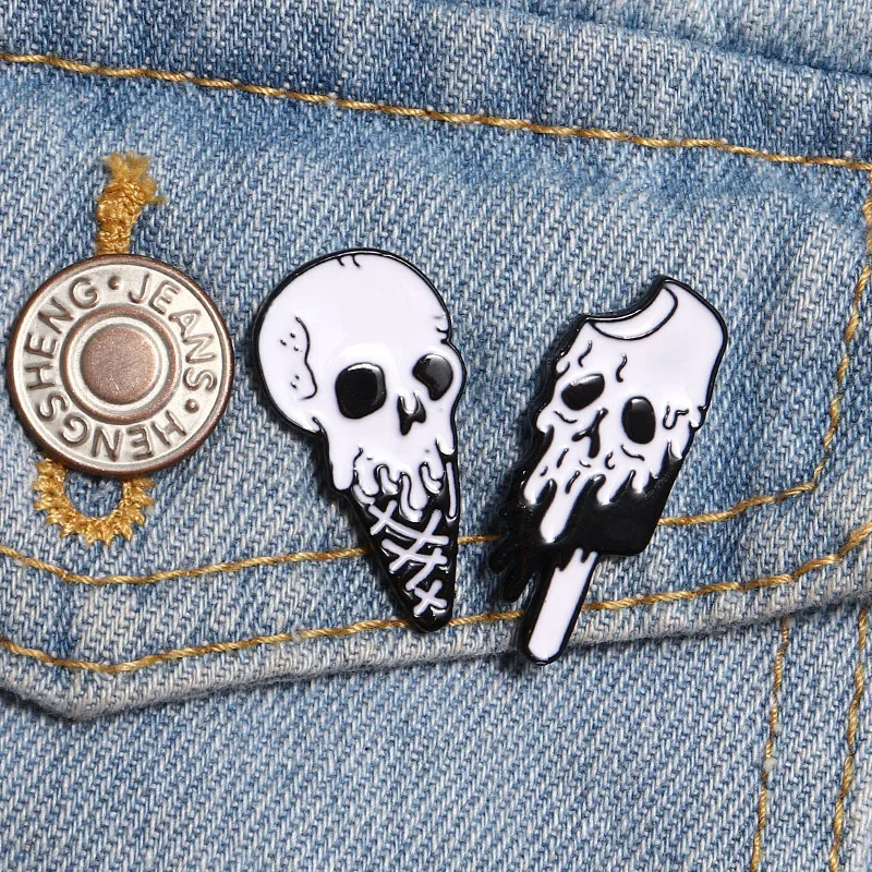 

Skeleton Ice Cream Enamel Pin Skull Brooches Bag Clothes Lapel Pin Badge Punk Jewelry Gift for Friends