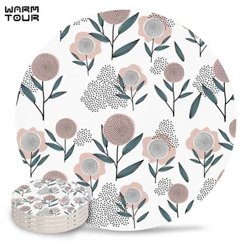 

4/6/8 PCS Flower Stick Figure Fill Pattern Placemat Ceramic Drink Coasters Table Decoration Absorbent Moisture