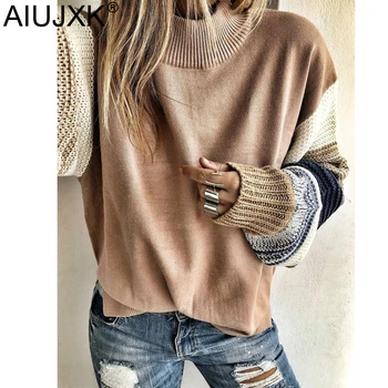 

AIUJXK New Arrival 2019 Color Block Chunky Knit Round Neck Sweaters Women Fashion Autumn Winter Knitted Pullovers Female Jumper