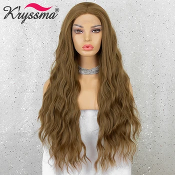 

Kryssma Brown Lace Front Wig Long Wave Synthetic Wigs For Women Cosplay Wigs Heat Resistant Fiber Hair