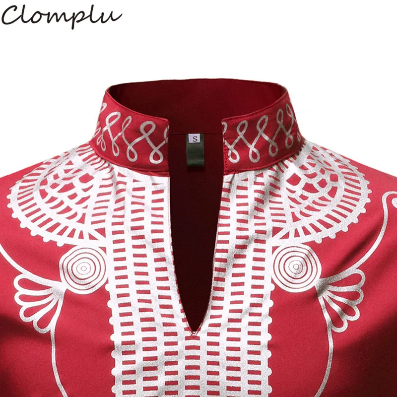 Clomplu африканская одежда Дашики модное Африканское платье с длинными рукавами мужские осенние традиционные рубашки рубашка с принтом черный, красный, белый