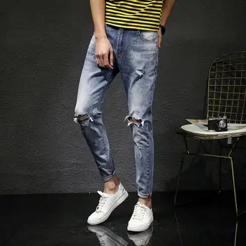 

Skinny Jeans Men New Fashion Casual Denim Hole Slim Fit Trouser Comfort Sexy Jeans Long Pant Peto Vaquero Hombre #4B09#N