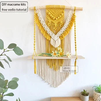 

DIY Macrame Tapestry Weaving kits Hand-Woven Tapestry Wall Shelf Room Geometric Living Room Art Decor
