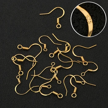 

100pcs/lot Gold Rhodium Color Copper Coil Earring Wire Hooks Clasp with 925 Logo Fit DIY Women Earring Jewelry Making Findings