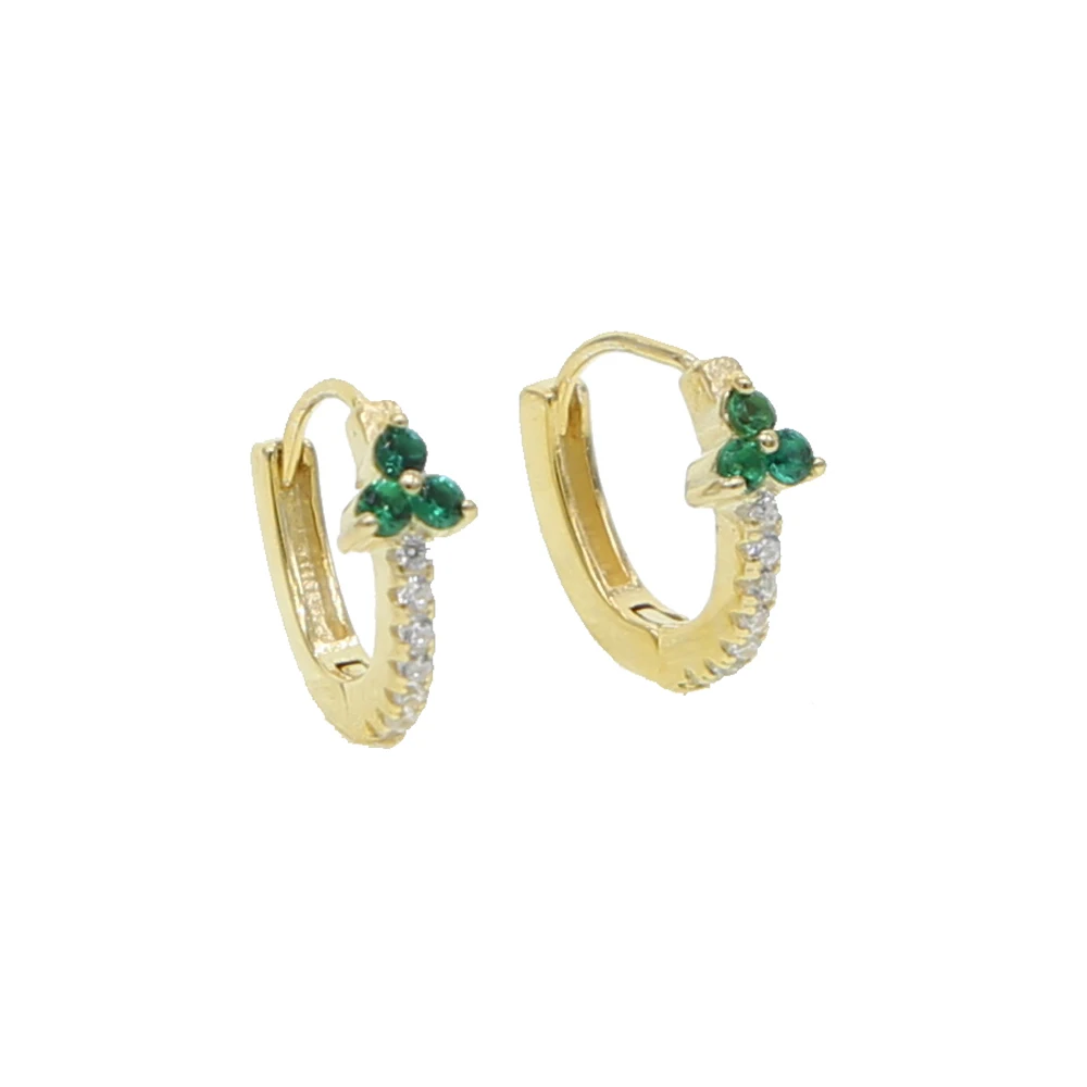 green 925sterling silver minimalist adorable women girl jewelry U hoop huggie cz blue red green delicate dainty multi piercing earring - Окраска металла: green