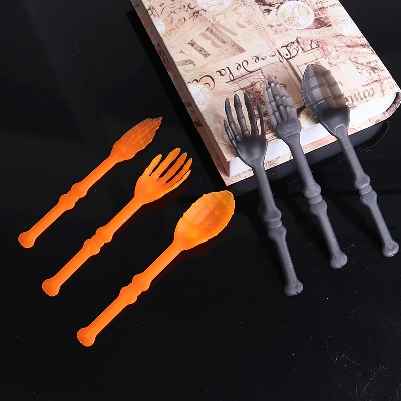 

3Pcs Novelty Skull Design Spoon Halloween Tableware Set Decorative Party Favors Bar Decorations Supplies Orange Red