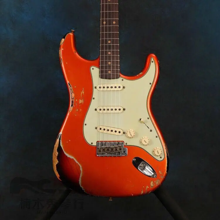 

New style.red color relics electric guitar.handmade 6 stings gitaar with high quality pickups maple relics fingerboard,real pics