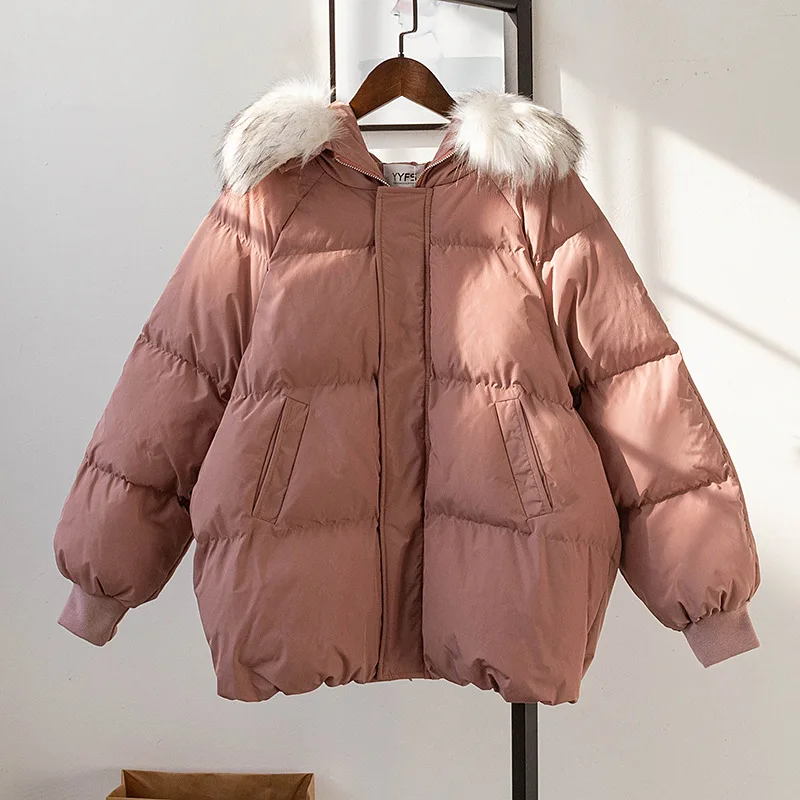 [Than Is] хлопковое пальто с большим меховым воротником для женщин, осень и зима, стиль, корейский стиль, свободный крой, пуховик, толстое теплое пальто Cott