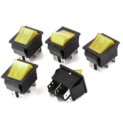 

5 Pcs Yellow Light DPDT Snap in Rocker Switch 15A 250VAC 20A 125VAC