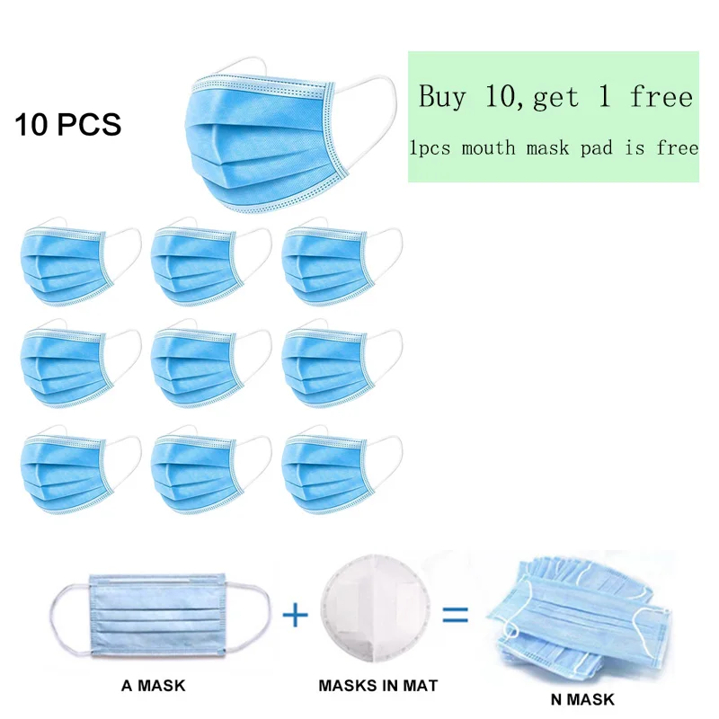 

10pcs Anti-Dust Safe Breathable Mouth Mask Dental Disposable Ear Loop Face Hypoallergenic Masks 3 Laynes Thickened Nonwoven