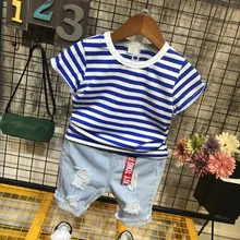Beth Item/Новинка г.; летняя стильная полосатая футболка с короткими рукавами для мальчиков; топ для малышей; A13115; штаны; A12196
