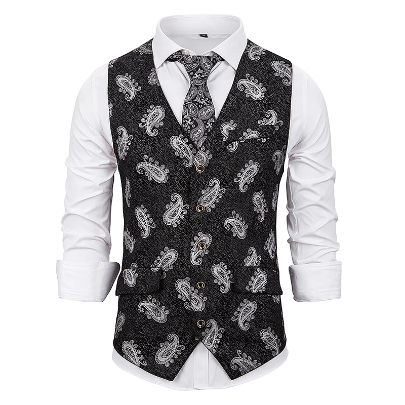 PUIMENTIUA Slim Fit Single Breated Suit Vest Classic Paisley Jacquard Waistcoat Party wedding Tie vest Suit Pocket Square Vest PUIMENTIUA Slim Fit Single Breated Suit Vest Classic Paisley Jacquard Waistcoat Party wedding Tie vest Suit Pocket Square Vest