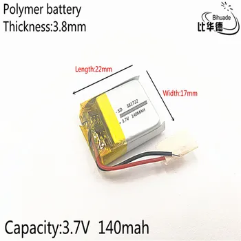 

Liter energy battery Good Qulity 3.7V,140mAH,381722 PLIB; polymer lithium ion / Li-ion battery for GPS,mp3,mp4,mp5,dvd