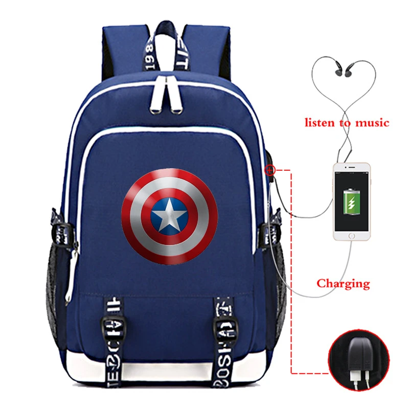 Captain America USB Backpack Oxford waterproof Laptop Bags Student School Bags Bookbag Comics Teens Travel Bags Gift