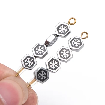 

55pcs Hexagon Hematite Beads 6mm, Snowflake Spacer Beads, Metallic Color Silver (#V6091-1)