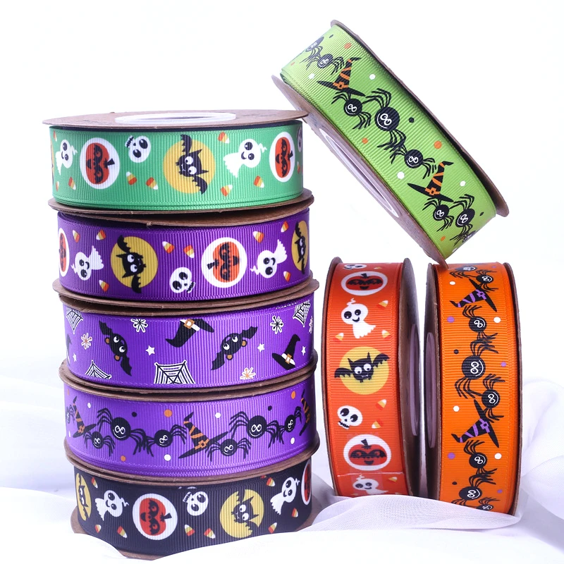 Halloween printing ribbon manual diy material holiday gift packing box, ribbon bow