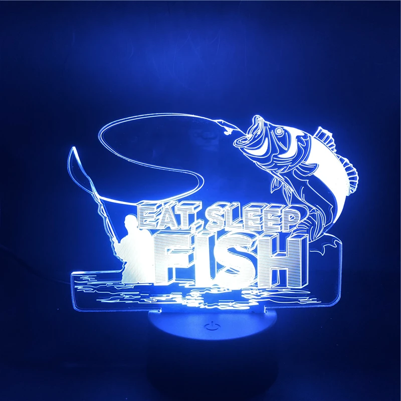 3D лампа Eat Sleep Fish Ночной светильник с будильником для украшения стола цветной