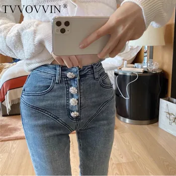 

TVVOVVIN 2020 spring new jeans casual loose zipper button Retro fashion streetwear denim long solid girl female a027