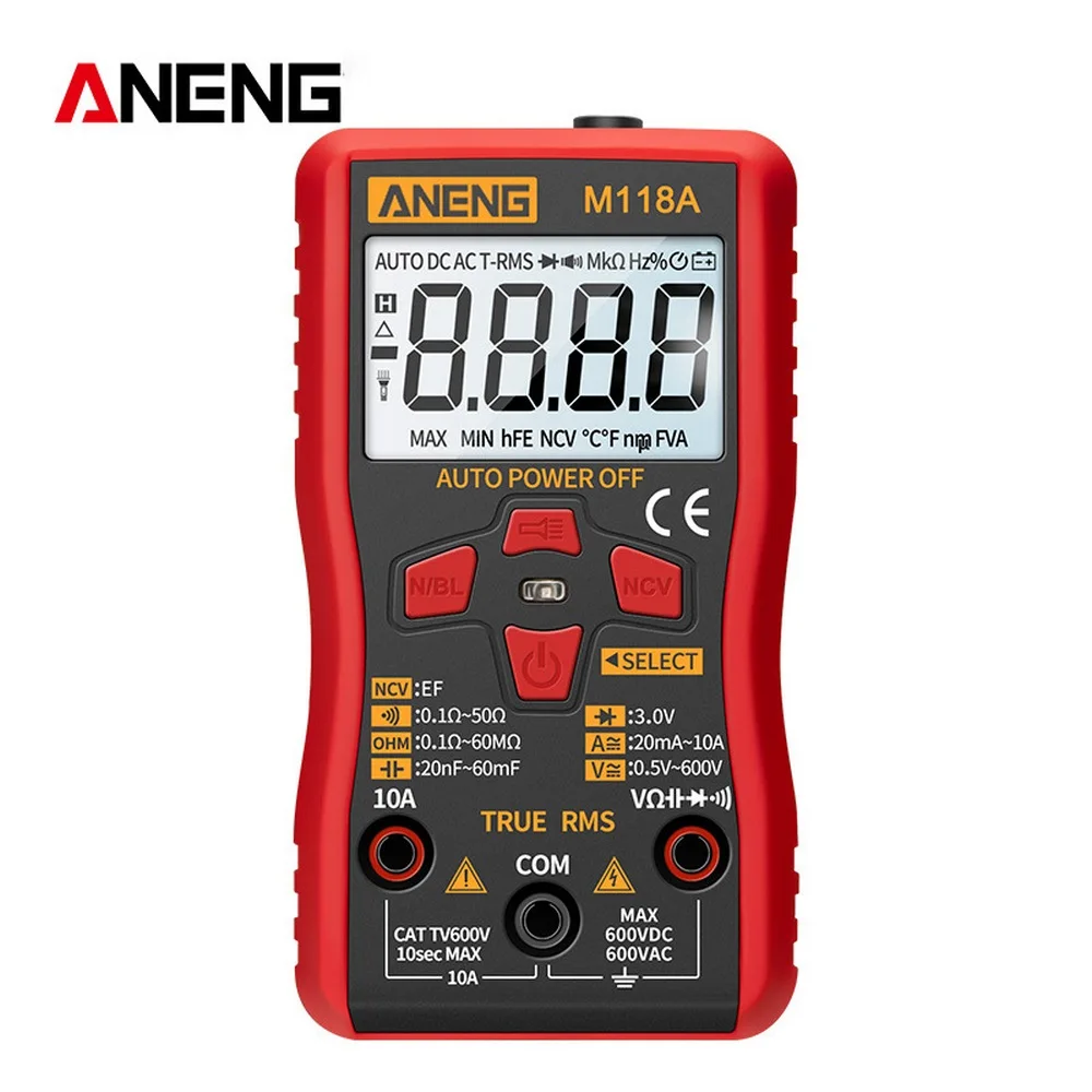 

ANENG M118A Backlight Digital Multimeter Non Contact Stable LCD Display Measurment Tool ABS Battery Powered Smart Auto Range