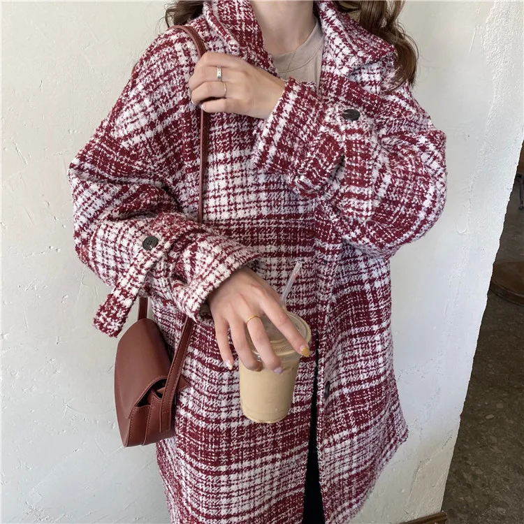 Heydress весеннее женское элегантное шерстяное пальто средней длины в клетку, женское свободное уличное зимнее толстое теплое повседневное пальто