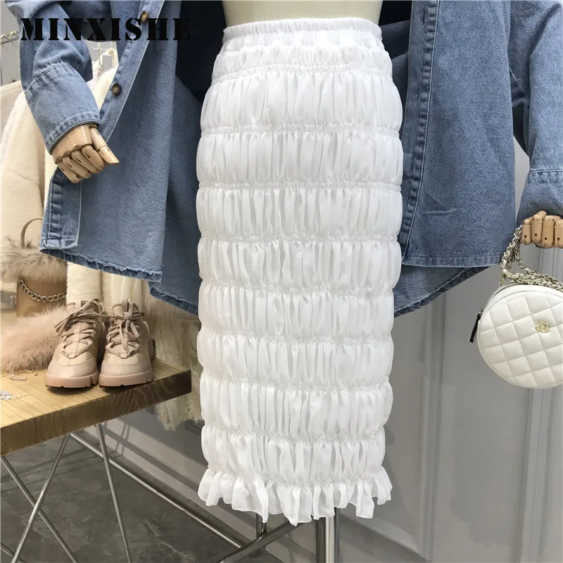 Новинка, modis, согревающая белая женская юбка,, плиссированные, высокая талия, вечерние, одноцветные, миди, faldas, корейский стиль, утолщенные женские юбки