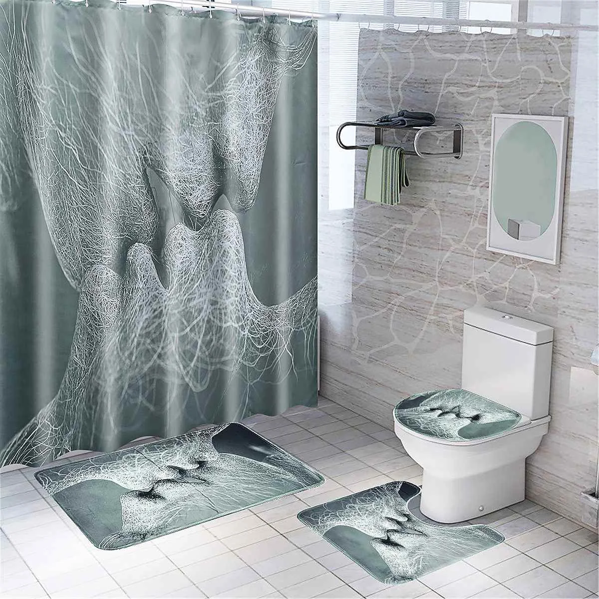 

180X180cm Abstract Shower Curtain Polyester Waterproof Bathroom Floor Mat Toilet Seat Cover Set Curtains Bathroom Accessories