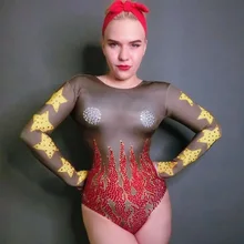 Блестящие стразы боди с длинным рукавом стрейч комбинезон Женская Вечеринка Выпускной Бар ночной клуб наряд певица шоу танцевальный сценический костюм