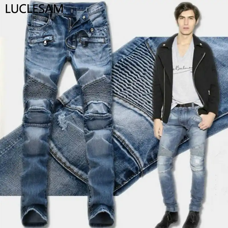 mens pleated jeans pants