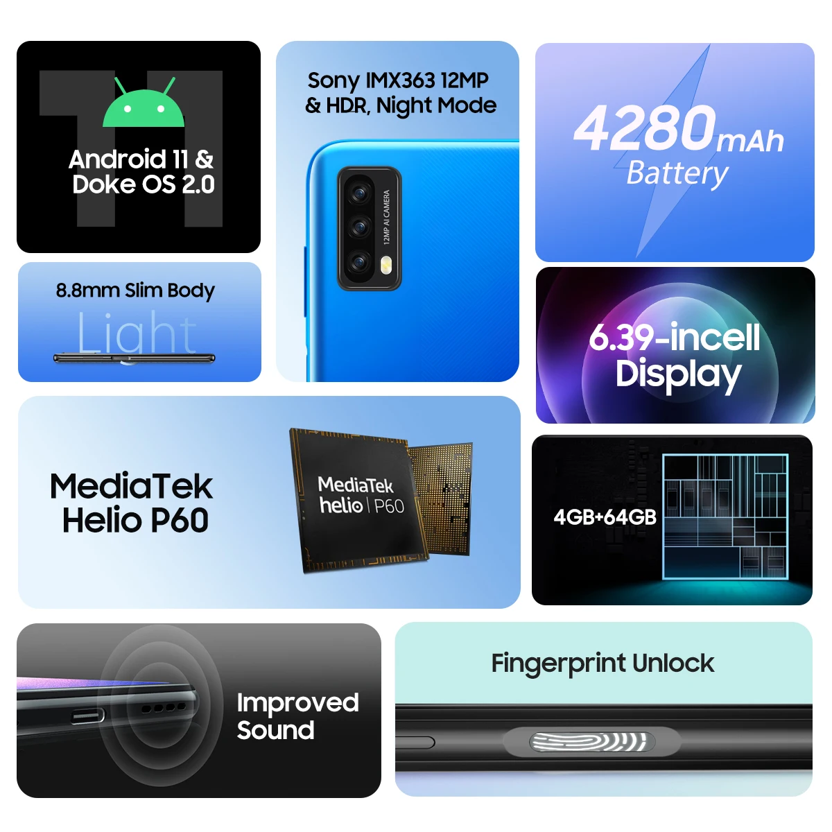 Blackview A90 Smartphone,Helio P60 Octa Core,4GB RAM+64GB ROM,6.39" HD NFC Mobile Phone,4280mAh 4G LTE Cellphone,Android 11 5