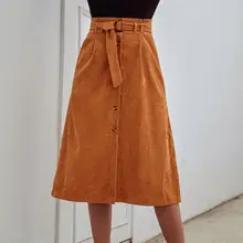 Женские вельветовые юбки с высокой талией длиной до колена, элегантные юбки S-XL, Осень-зима, Новое поступление H1