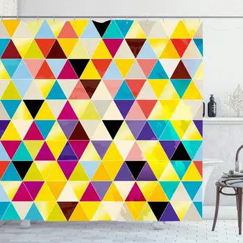 

Shower Curtain Set with Hooks 72x72 Paintings Triangles Strokes Splashes Grunge Orange Abstract Design Pattern Rhombus Wall