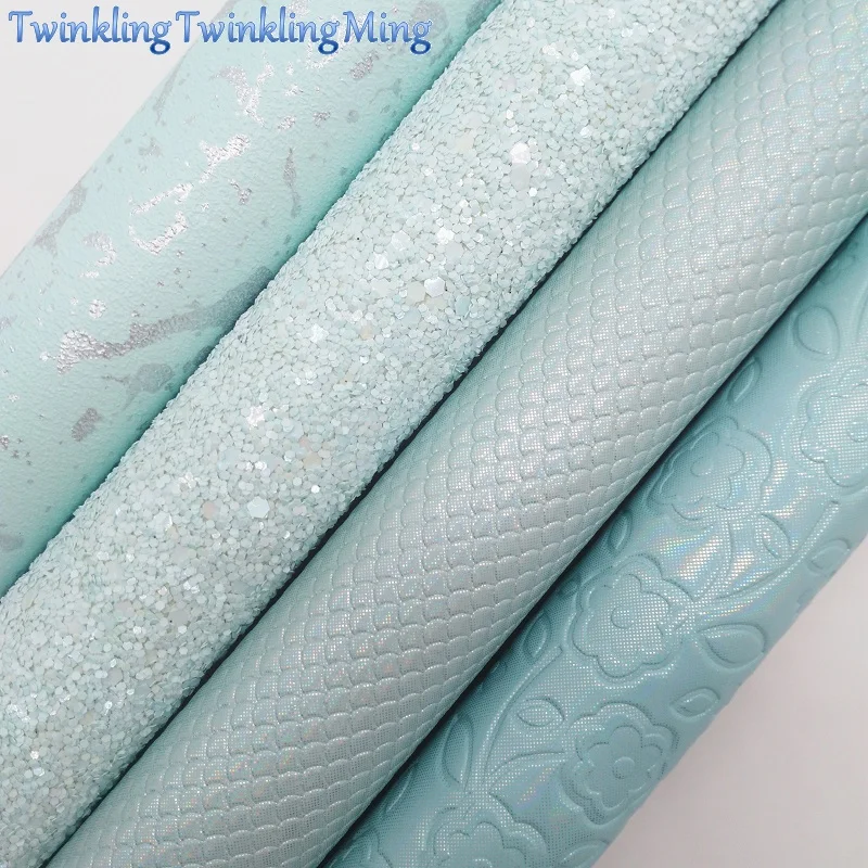 

BLUE Glitter Fabirc, Mermaid Faux Leather Fabric, Flowers Synthetic Leather Fabric Sheets For Bow A4 8"x11"Twinkling Ming XM399